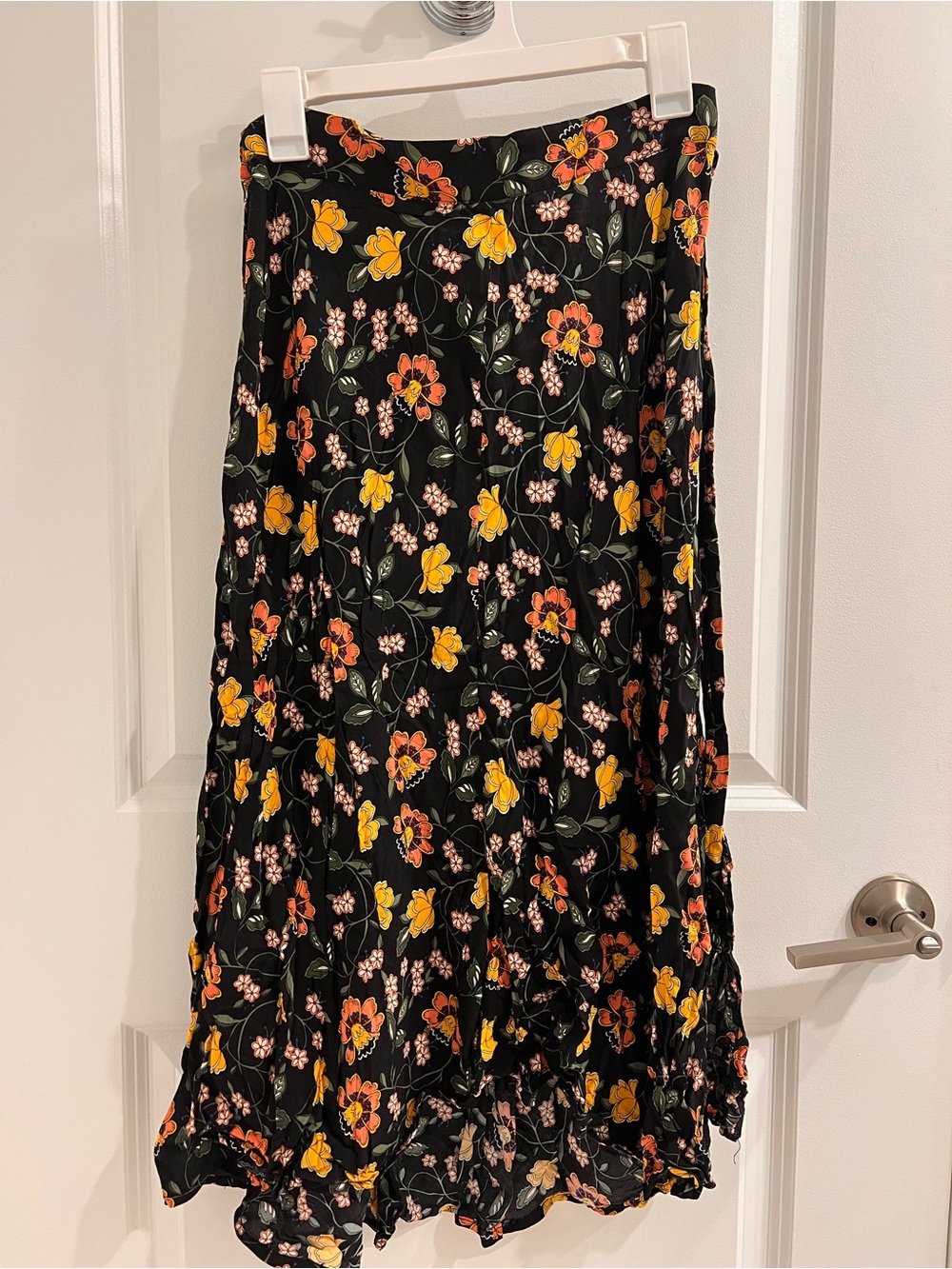 Philosophy Black Maxi Skirt with Yellow & Orange Floral Print